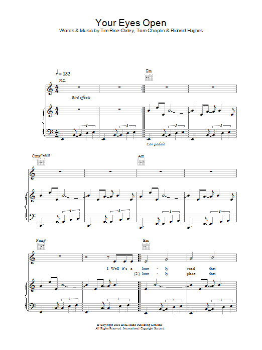 Keane Your Eyes Open sheet music notes and chords arranged for Piano, Vocal & Guitar Chords