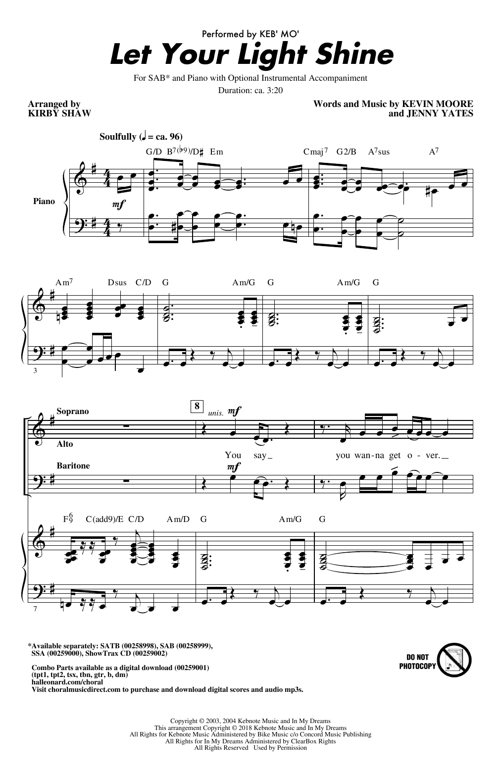 Keb' Mo' Let Your Light Shine (arr. Kirby Shaw) sheet music notes and chords arranged for SAB Choir
