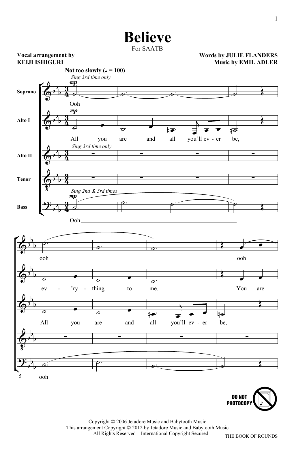 Keiji Ishiguri Believe sheet music notes and chords arranged for SATB Choir