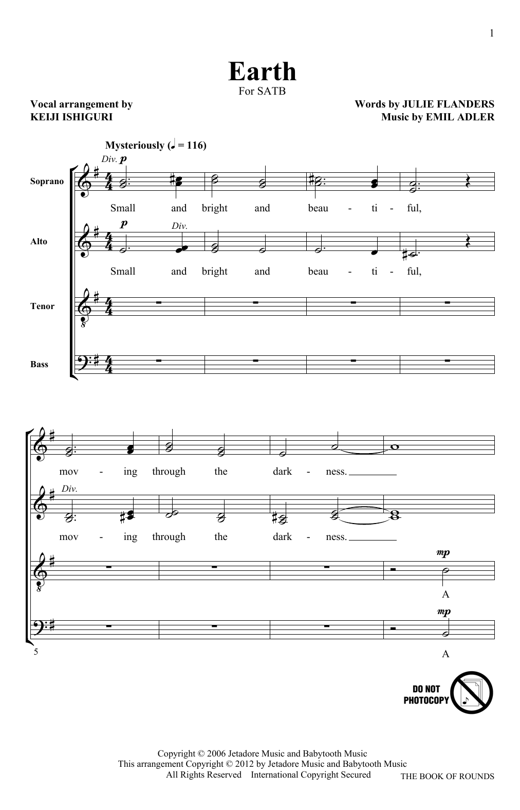Keiji Ishiguri Earth sheet music notes and chords arranged for SATB Choir
