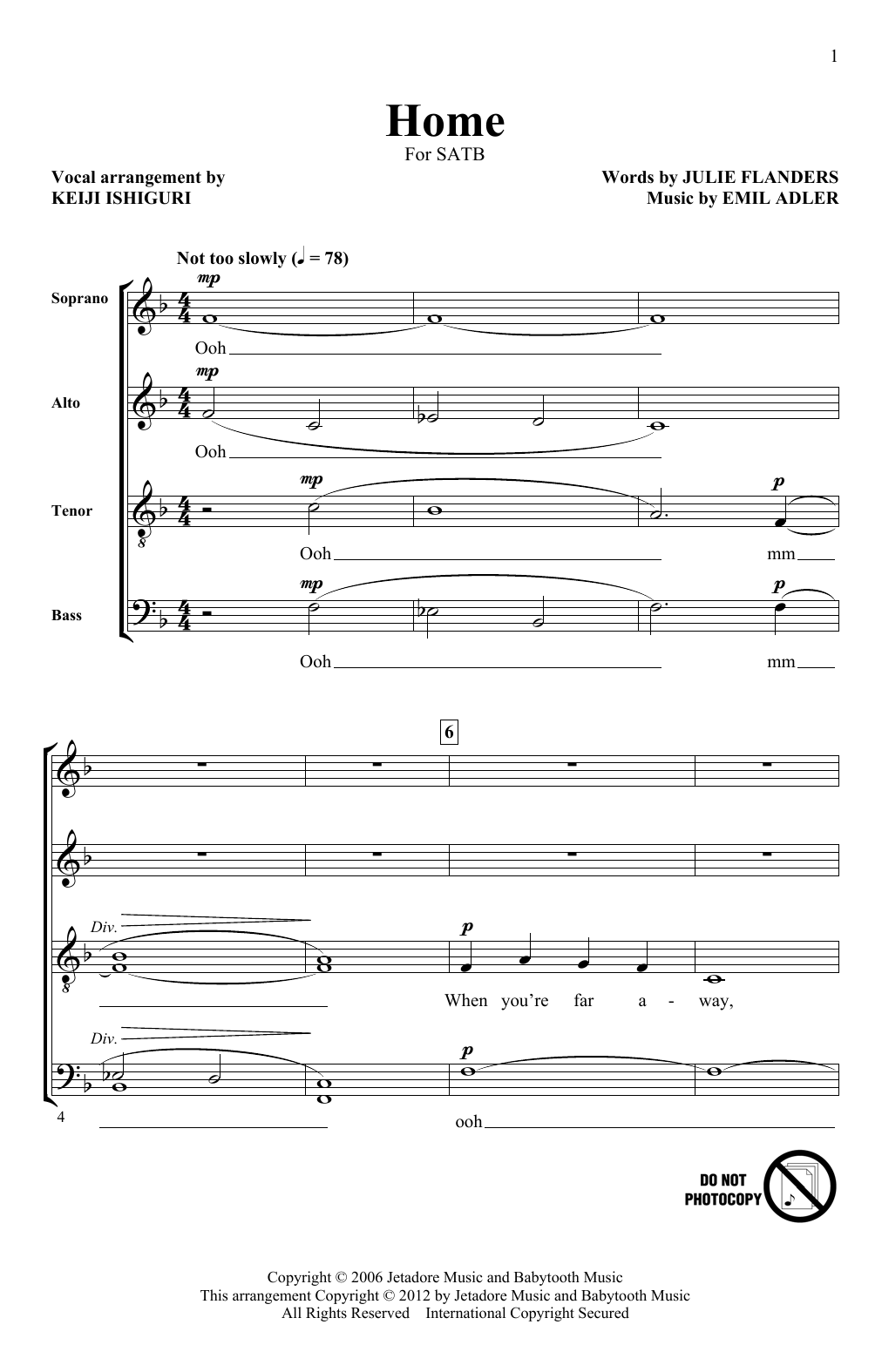 Keiji Ishiguri Home sheet music notes and chords arranged for SATB Choir