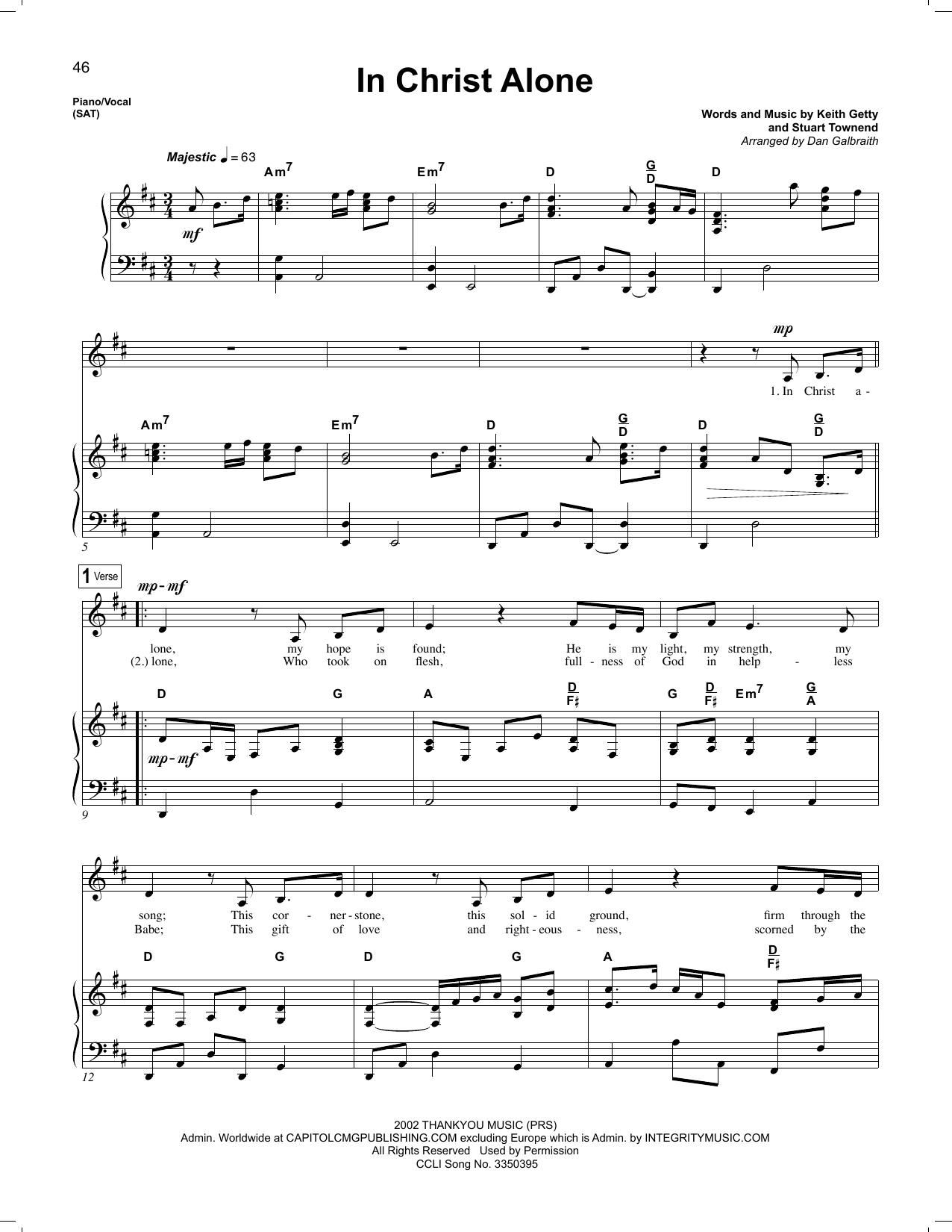 Keith & Kristyn Getty In Christ Alone (arr. Dan Galbraith) sheet music notes and chords arranged for Piano & Vocal