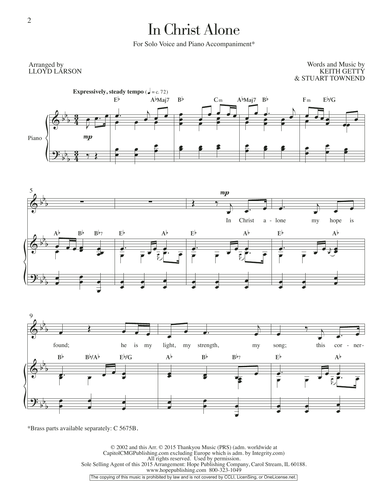 Keith & Kristyn Getty In Christ Alone (arr. Lloyd Larson) sheet music notes and chords arranged for Piano & Vocal