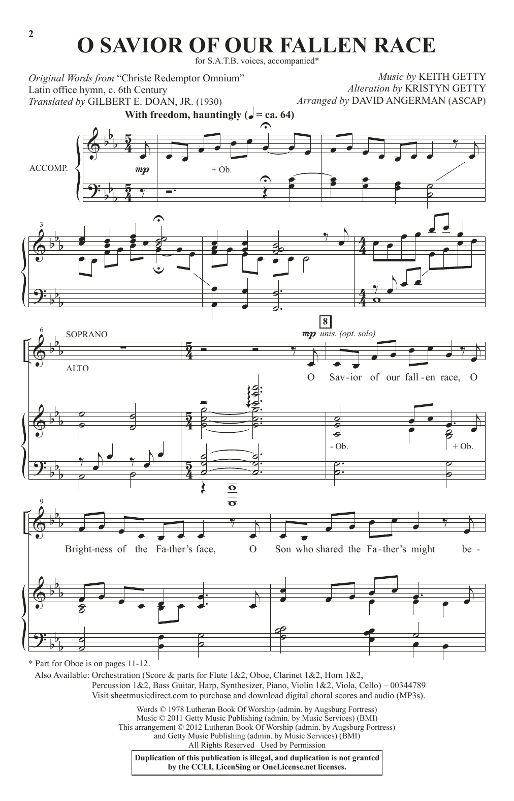 Keith & Kristyn Getty O Savior Of Our Fallen Race (arr. David Angerman) sheet music notes and chords arranged for SATB Choir