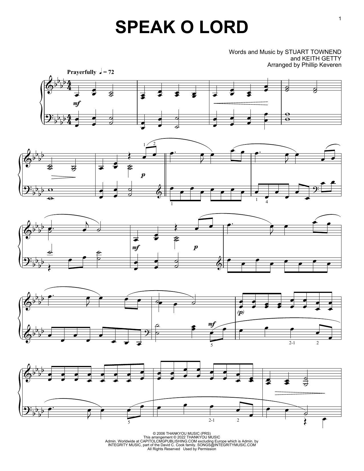 Keith & Kristyn Getty Speak O Lord [Classical version] (arr. Phillip Keveren) sheet music notes and chords arranged for Piano Solo