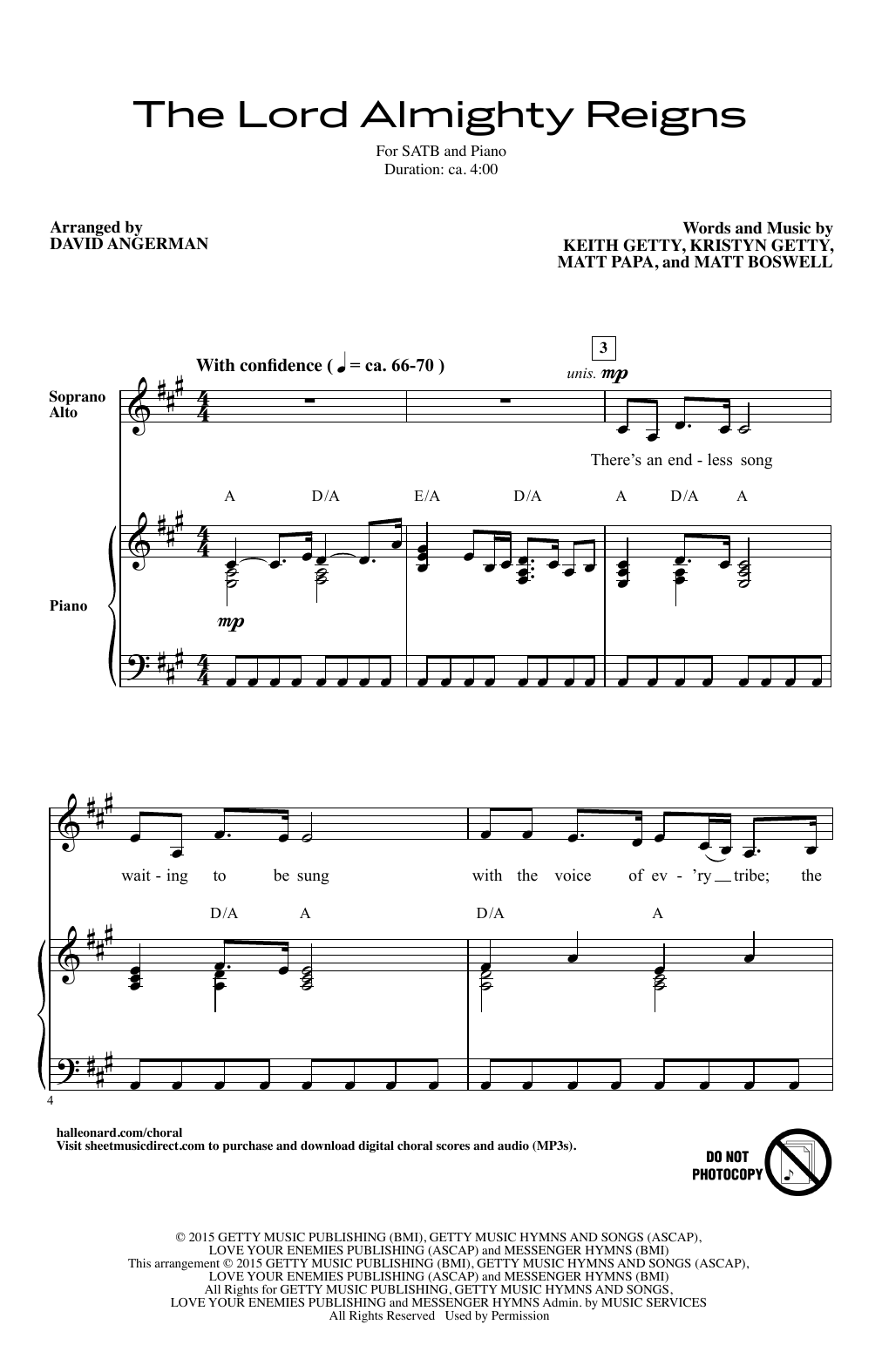 Keith & Kristyn Getty The Lord Almighty Reigns (arr. David Angerman) sheet music notes and chords arranged for SATB Choir