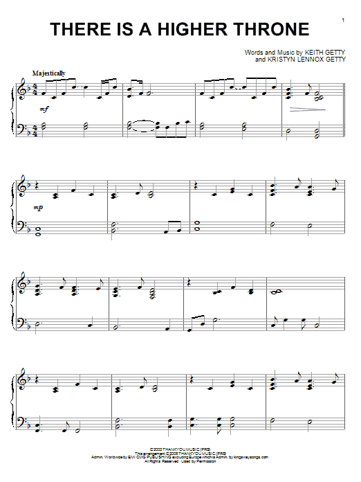 Keith & Kristyn Getty There Is A Higher Throne sheet music notes and chords arranged for Piano Solo