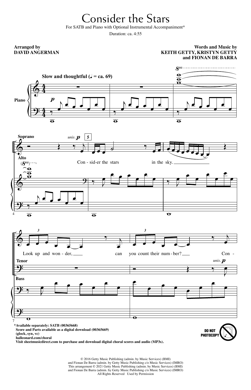 Keith and Kristyn Getty Consider The Stars (arr. David Angerman) sheet music notes and chords arranged for SATB Choir