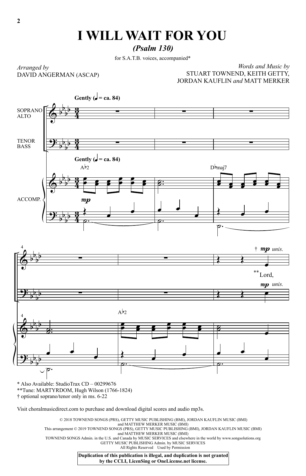 Keith and Kristyn Getty I Will Wait For You (arr. David Angerman) sheet music notes and chords arranged for SATB Choir