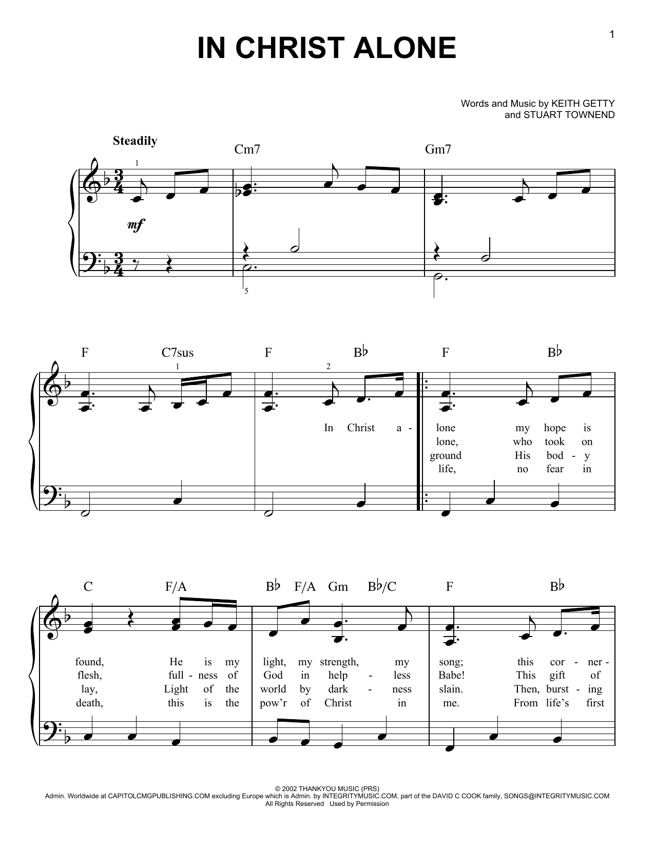 Keith & Kristyn Getty In Christ Alone sheet music notes and chords arranged for Super Easy Piano