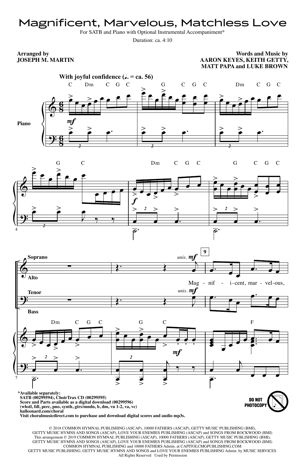 Keith and Kristyn Getty Magnificent, Marvelous, Matchless Love (arr. Joseph M. Martin) sheet music notes and chords arranged for SATB Choir