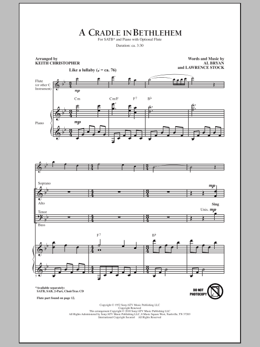 Keith Christopher A Cradle In Bethlehem sheet music notes and chords arranged for SATB Choir