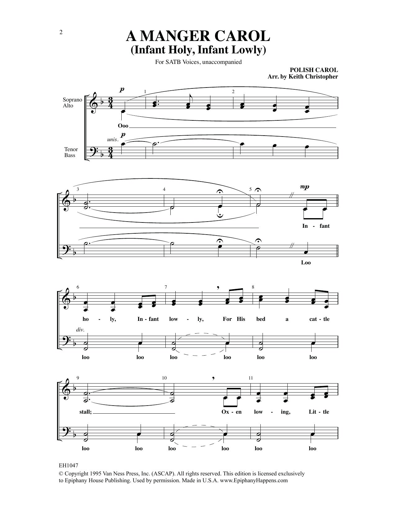 Keith Christopher A Manger Carol (Infant Holy, Infant Lowly) sheet music notes and chords arranged for SATB Choir