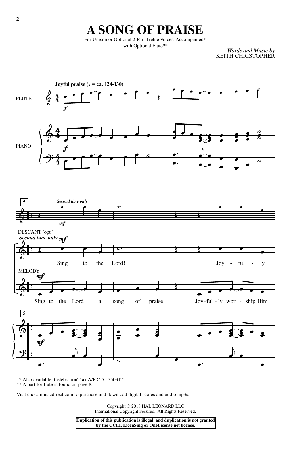 Keith Christopher A Song Of Praise sheet music notes and chords arranged for 2-Part Choir