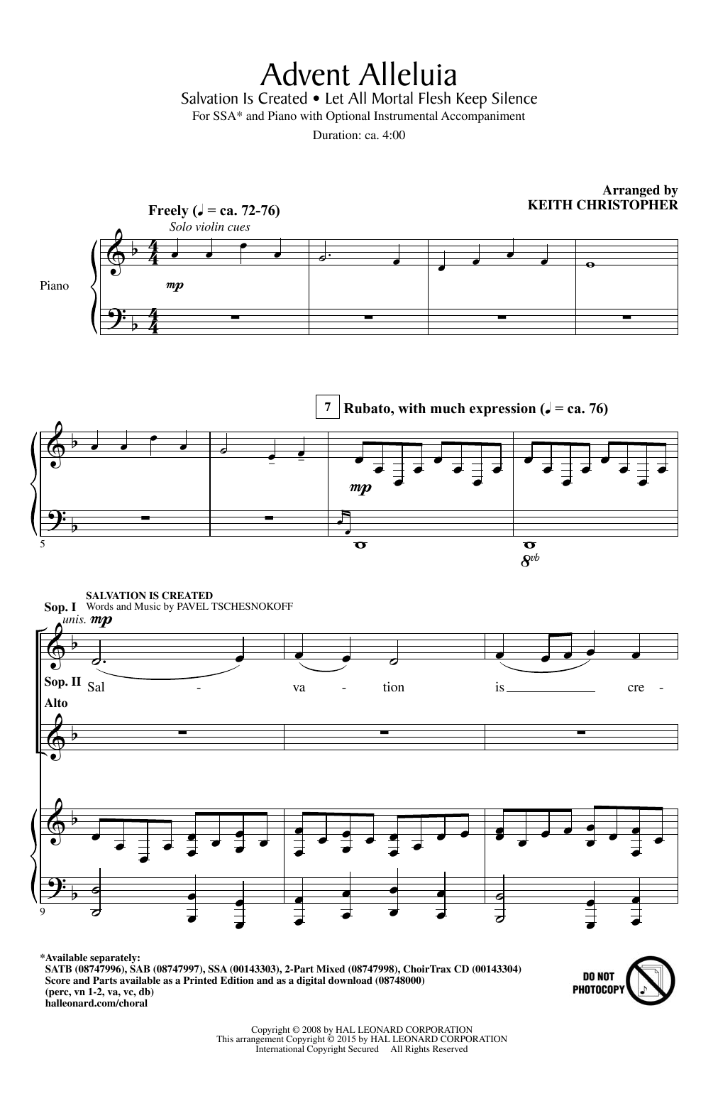 Keith Christopher Advent Alleluia sheet music notes and chords arranged for SSA Choir