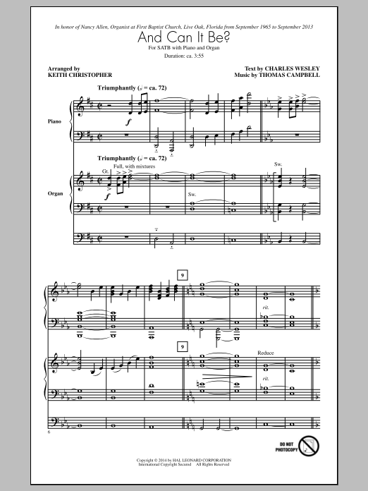 Keith Christopher And Can It Be? sheet music notes and chords arranged for SATB Choir