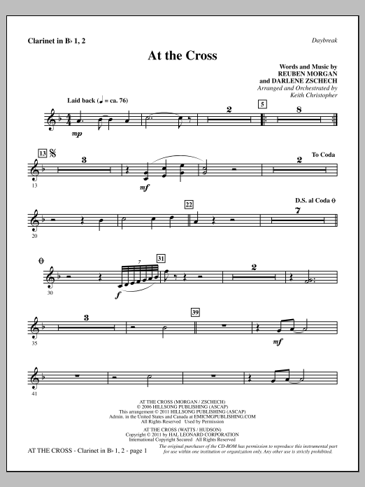 Keith Christopher At The Cross - Bb Clarinet 1 & 2 sheet music notes and chords arranged for Choir Instrumental Pak
