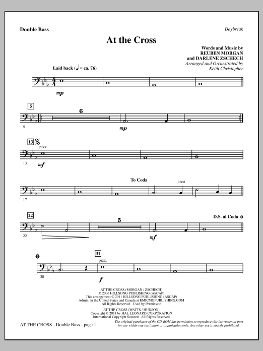 Keith Christopher At The Cross - Double Bass sheet music notes and chords arranged for Choir Instrumental Pak