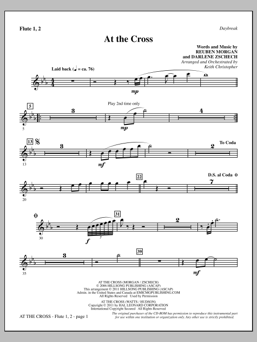 Keith Christopher At The Cross - Flute 1 & 2 sheet music notes and chords arranged for Choir Instrumental Pak