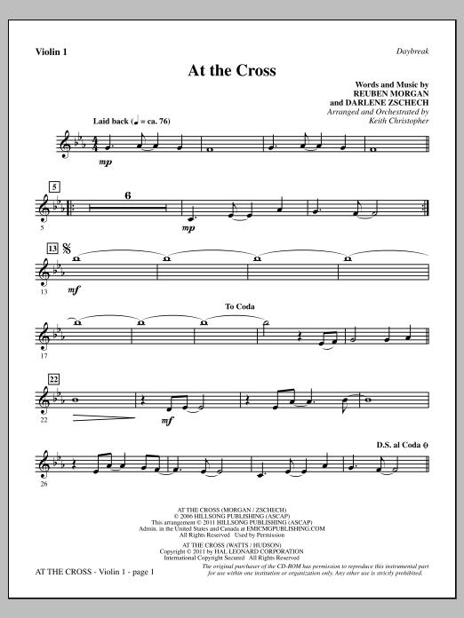Keith Christopher At The Cross - Violin 1 sheet music notes and chords arranged for Choir Instrumental Pak