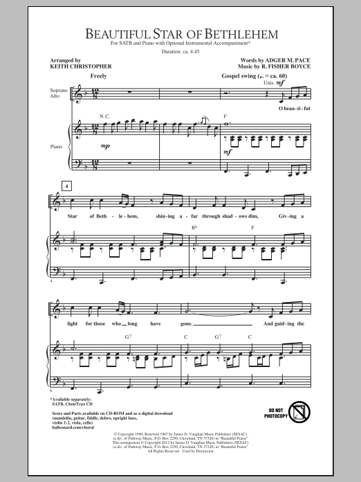 Keith Christopher Beautiful Star Of Bethlehem sheet music notes and chords arranged for SATB Choir