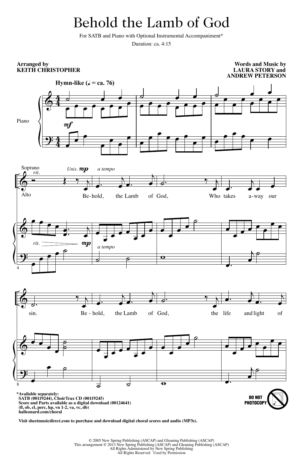 Keith Christopher Behold The Lamb Of God sheet music notes and chords arranged for SATB Choir
