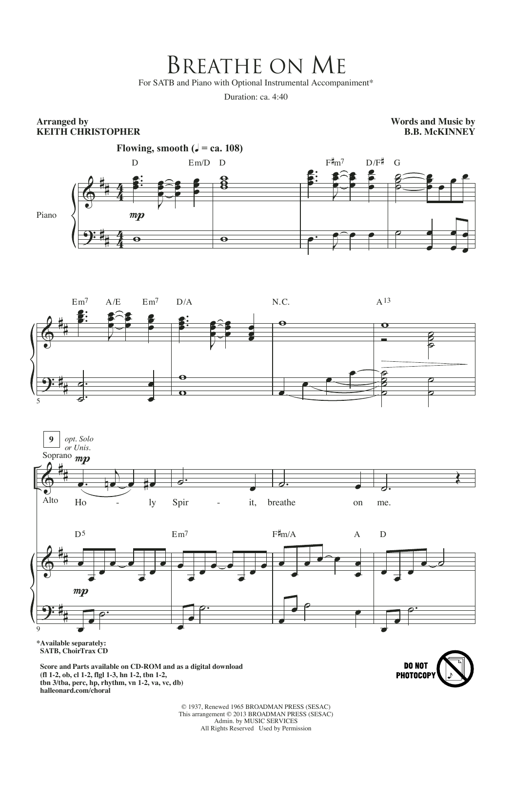 Keith Christopher Breathe On Me sheet music notes and chords arranged for SATB Choir