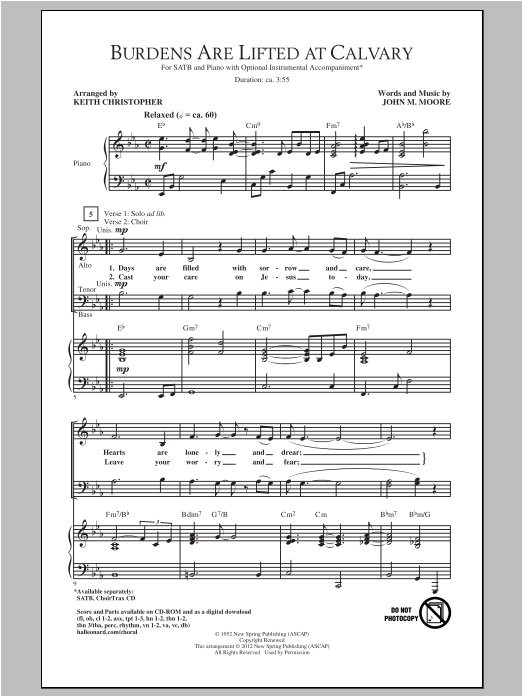 Keith Christopher Burdens Are Lifted At Calvary sheet music notes and chords arranged for SATB Choir