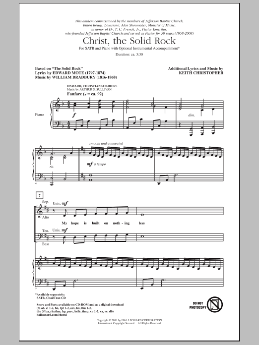 Keith Christopher Christ, The Solid Rock sheet music notes and chords arranged for SATB Choir