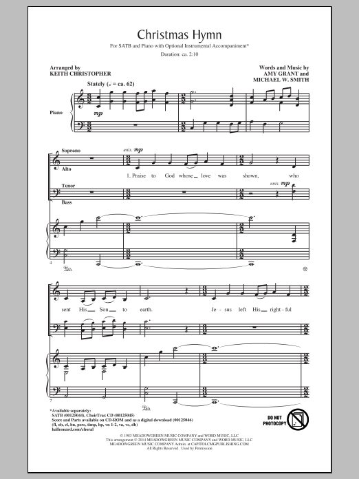 Keith Christopher Christmas Hymn sheet music notes and chords arranged for SATB Choir
