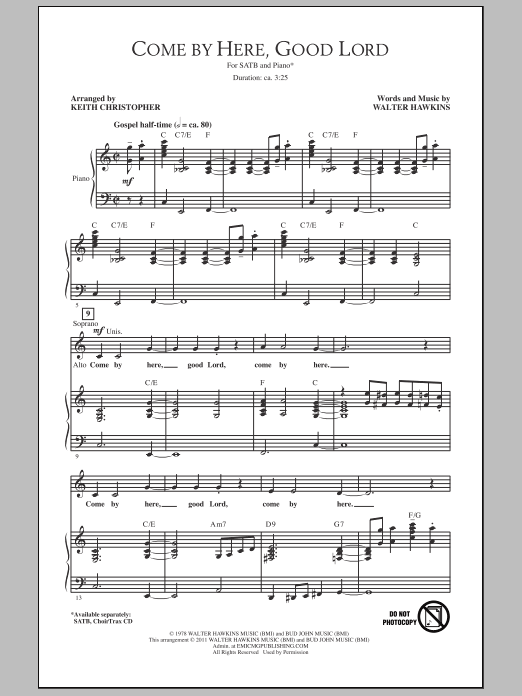 Keith Christopher Come By Here, Good Lord sheet music notes and chords arranged for SATB Choir