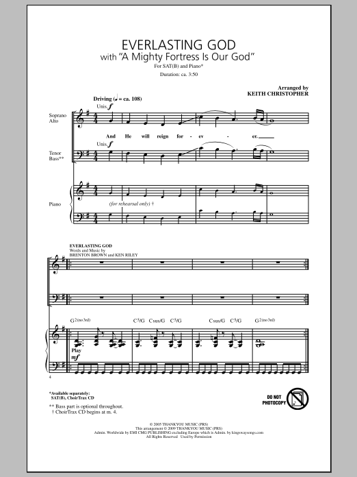 Keith Christopher Everlasting God (with A Mighty Fortress Is Our God) sheet music notes and chords arranged for SATB Choir