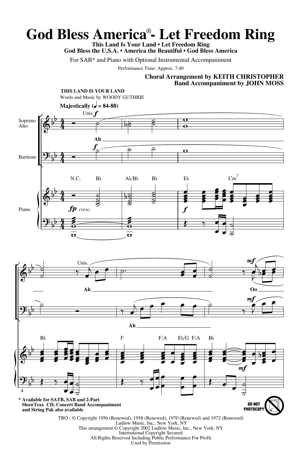 Keith Christopher God Bless America (Let Freedom Ring) (Medley) sheet music notes and chords arranged for SAB Choir