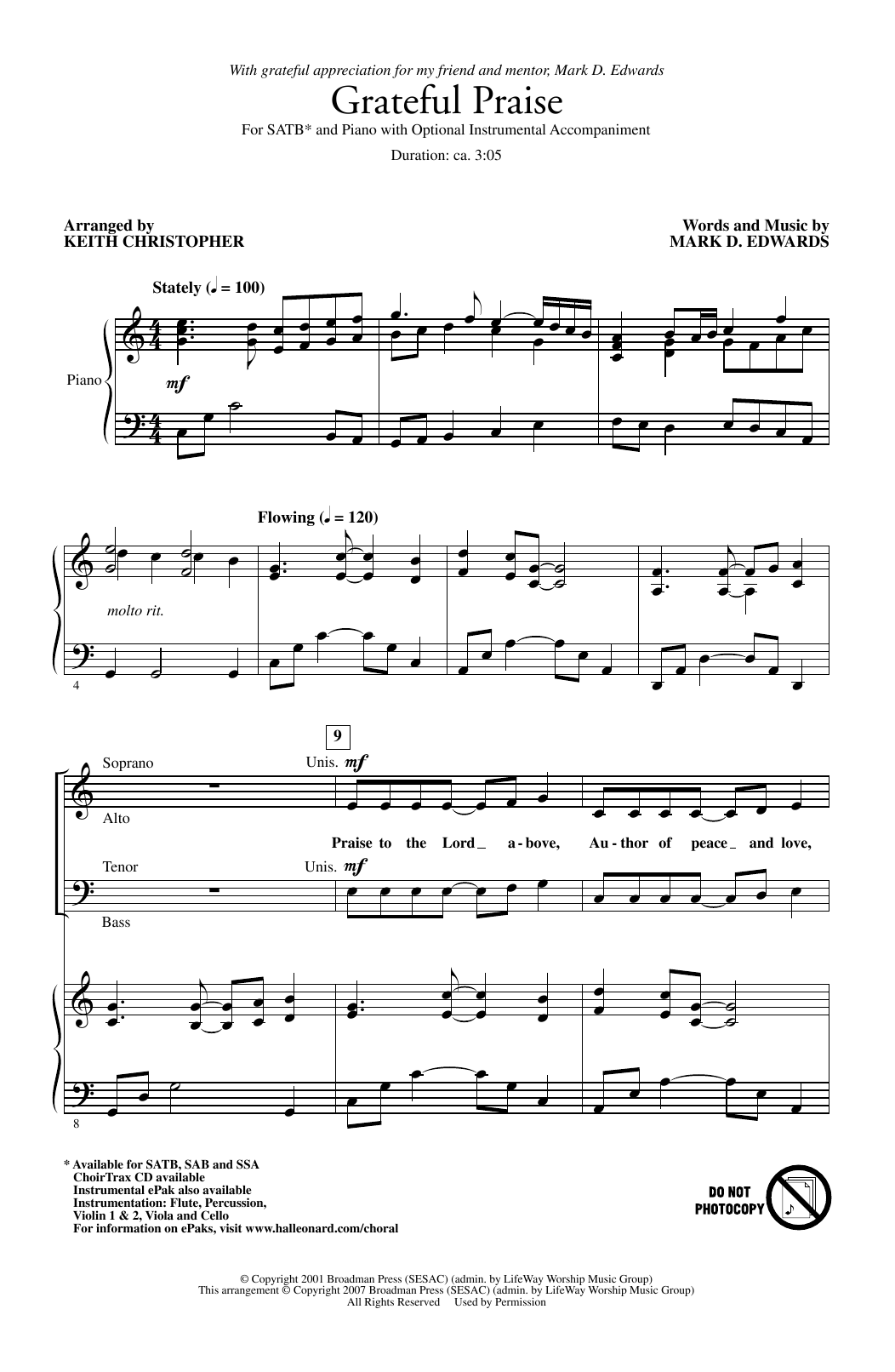 Keith Christopher Grateful Praise sheet music notes and chords arranged for SSA Choir
