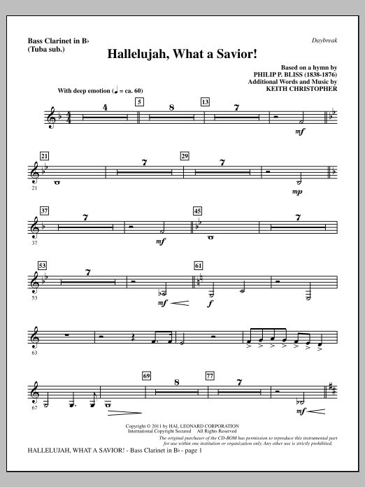 Keith Christopher Hallelujah, What A Savior! - Bass Clarinet (sub. Tuba) sheet music notes and chords arranged for Choir Instrumental Pak