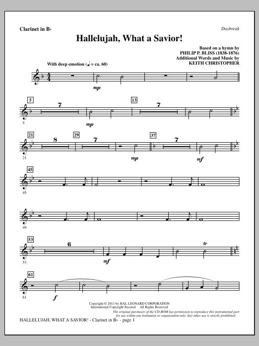 Keith Christopher Hallelujah, What A Savior! - Bb Clarinet sheet music notes and chords arranged for Choir Instrumental Pak