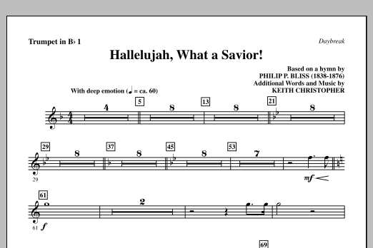 Keith Christopher Hallelujah, What A Savior! - Bb Trumpet 1 sheet music notes and chords arranged for Choir Instrumental Pak