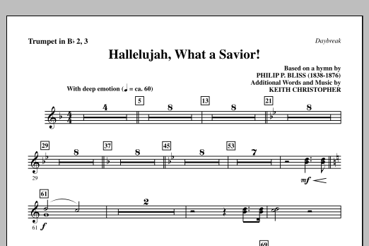 Keith Christopher Hallelujah, What A Savior! - Bb Trumpet 2,3 sheet music notes and chords arranged for Choir Instrumental Pak