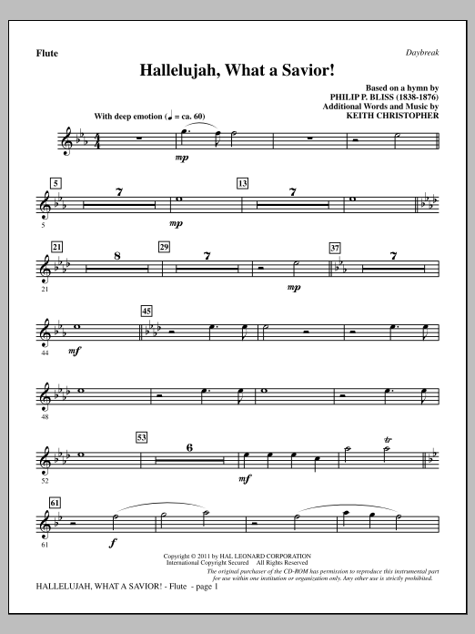 Keith Christopher Hallelujah, What A Savior! - Flute sheet music notes and chords arranged for Choir Instrumental Pak