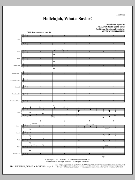 Keith Christopher Hallelujah, What A Savior! - Full Score sheet music notes and chords arranged for Choir Instrumental Pak