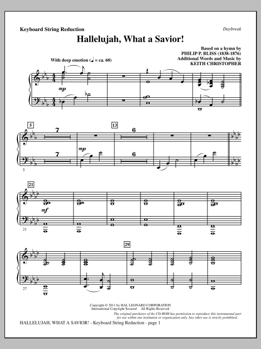Keith Christopher Hallelujah, What A Savior! - Keyboard String Reduction sheet music notes and chords arranged for Choir Instrumental Pak