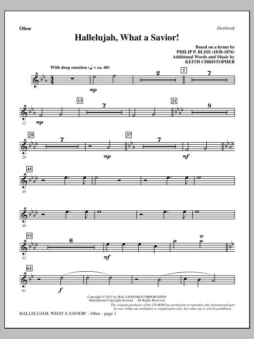 Keith Christopher Hallelujah, What A Savior! - Oboe sheet music notes and chords arranged for Choir Instrumental Pak