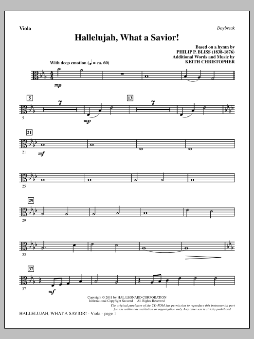 Keith Christopher Hallelujah, What A Savior! - Viola sheet music notes and chords arranged for Choir Instrumental Pak