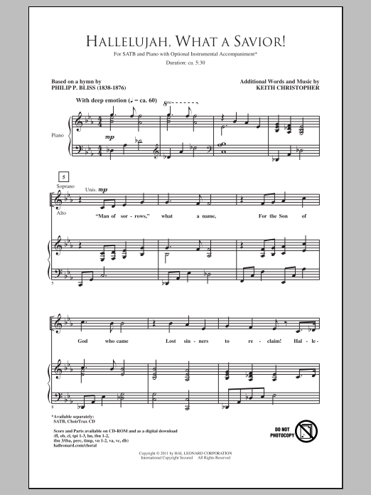 Keith Christopher Hallelujah! What A Savior! sheet music notes and chords arranged for SATB Choir