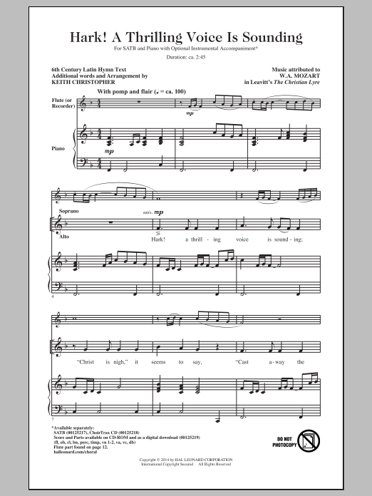 Keith Christopher Hark! A Thrilling Voice Is Sounding sheet music notes and chords arranged for SATB Choir