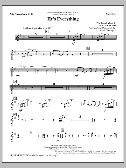 Keith Christopher He's Everything - Alto Sax sheet music notes and chords arranged for Choir Instrumental Pak