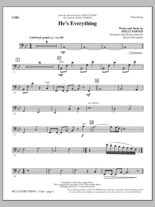 Keith Christopher He's Everything - Cello sheet music notes and chords arranged for Choir Instrumental Pak