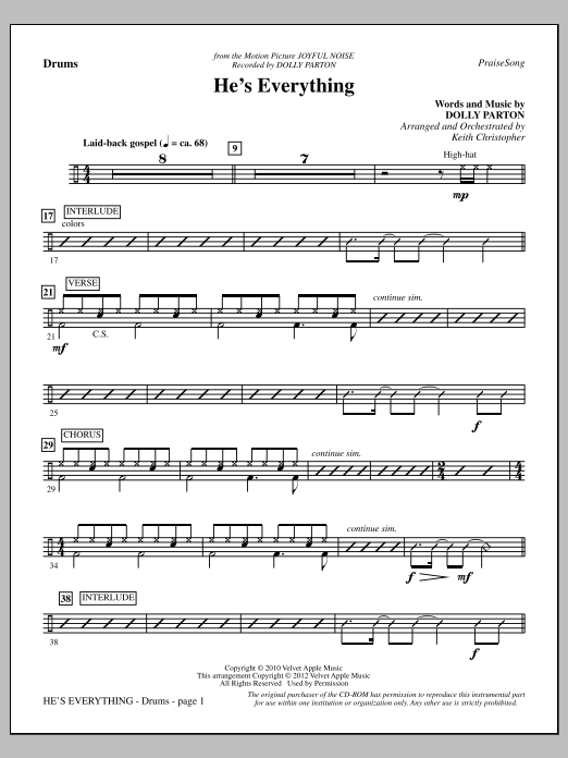 Keith Christopher He's Everything - Drums sheet music notes and chords arranged for Choir Instrumental Pak