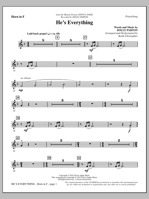 Keith Christopher He's Everything - F Horn sheet music notes and chords arranged for Choir Instrumental Pak
