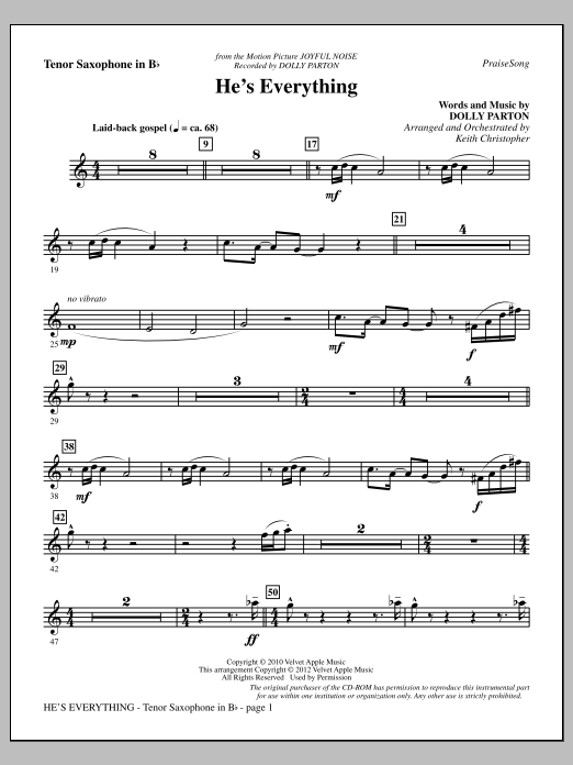 Keith Christopher He's Everything - Tenor Sax sheet music notes and chords arranged for Choir Instrumental Pak